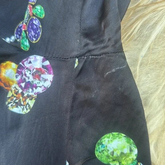 Jewel Printed Silk Waterfall Neckline Long sleeve Top Mob Wife Italian Lux Sz L - Picture 9 of 9